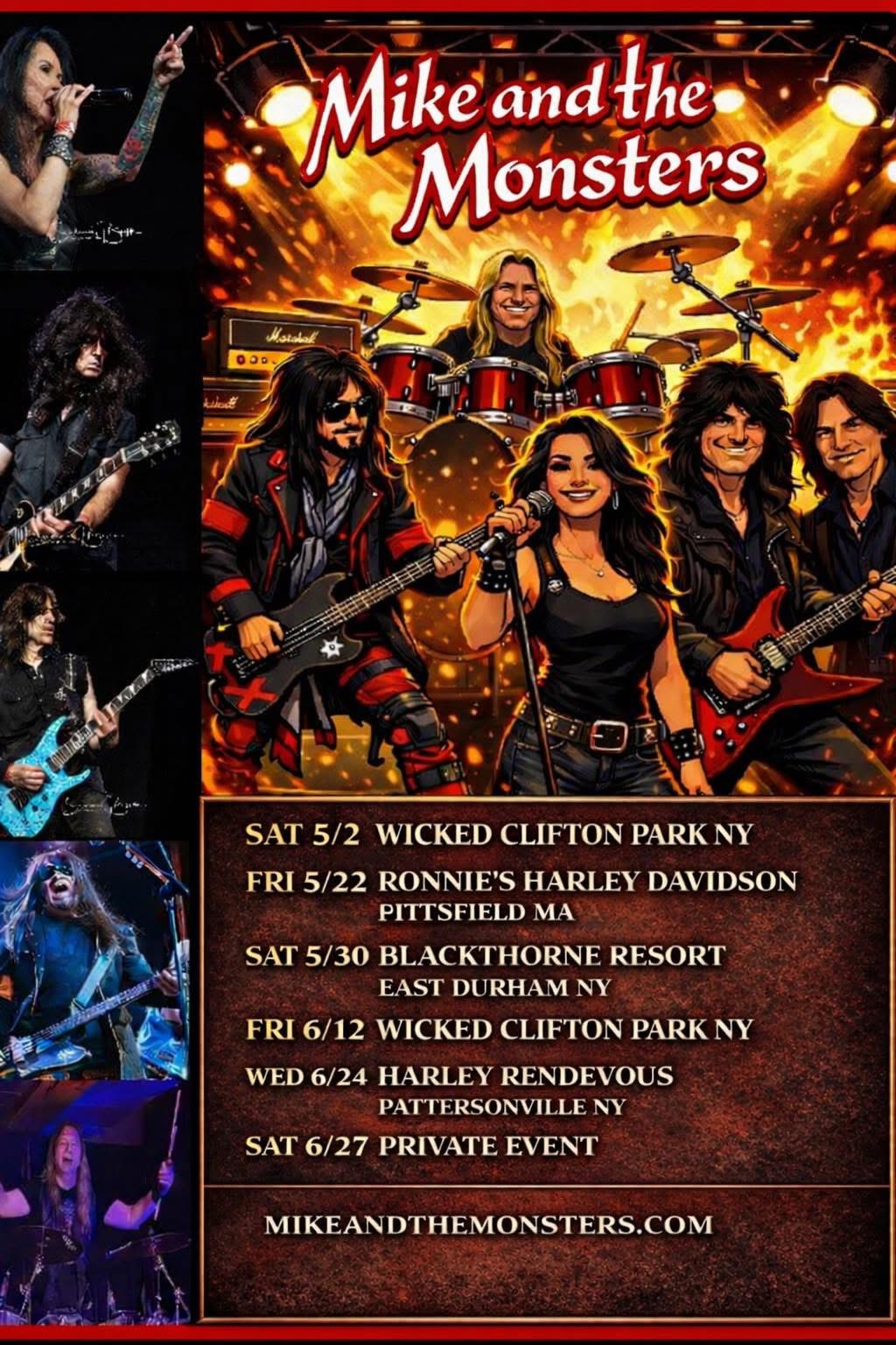 Mike and the Monsters 2026 schedule — upcoming shows at Wicked, Ronnie's Harley, Blackthorne Resort, Harley Rendezvous and more